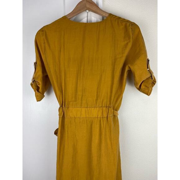 Zara trf Women's S Yellow Ochre Belted V-Neck Button Up Maxi Dress - Picture 4 of 7